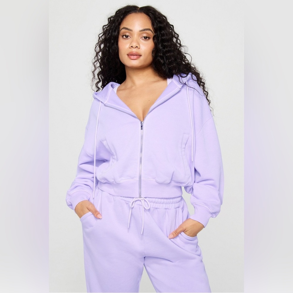 Fabletics Weekend Full Zip Baggy Hoodie in Washed Lilac Lotus